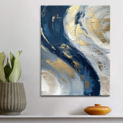 Luxury Handmade Abstract Oil Painting Wall Art Modern Golden Blue Minimalist Texture Canvas Mural For Living Room Decor Frameless