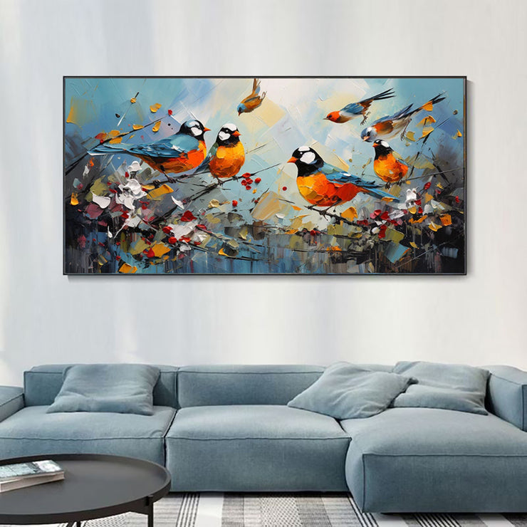 Hand Painted Animal Oil Painting Bird Kawaii Canvas Modern Abstract Magpie Trendy Art Picture Wall Simple Living Room Home Decor