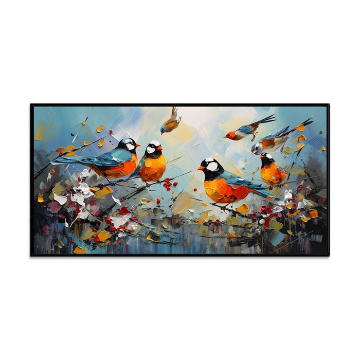 Hand Painted Animal Oil Painting Bird Kawaii Canvas Modern Abstract Magpie Trendy Art Picture Wall Simple Living Room Home Decor