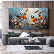 Hand Painted Animal Oil Painting Bird Kawaii Canvas Modern Abstract Magpie Trendy Art Picture Wall Simple Living Room Home Decor