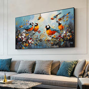 Hand Painted Animal Oil Painting Bird Kawaii Canvas Modern Abstract Magpie Trendy Art Picture Wall Simple Living Room Home Decor